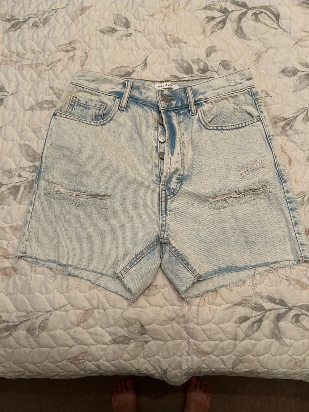 PacSun Washed Light Blue High-Rise Button-Fly Jean Shorts